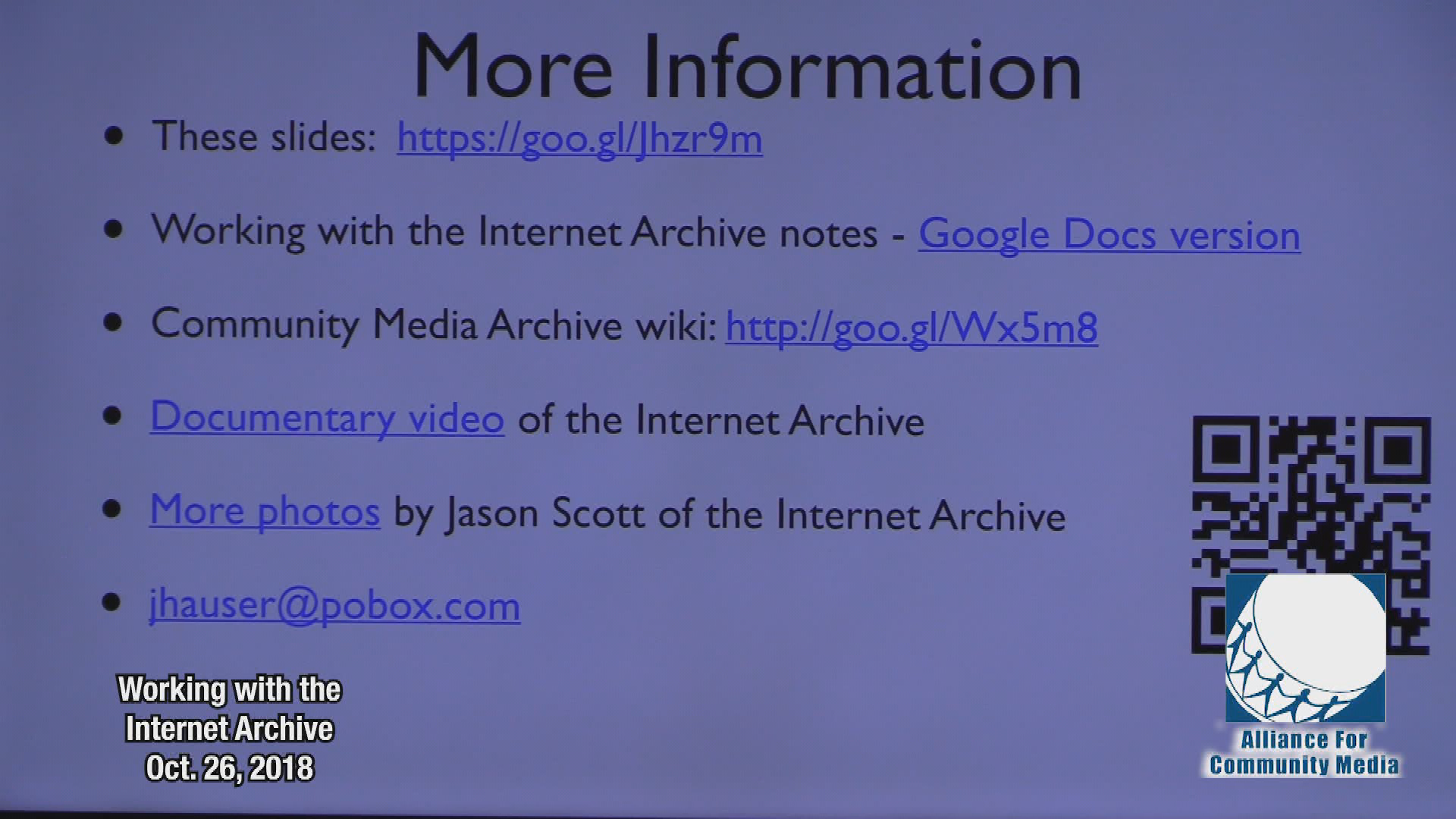 Alliance for Community Media:  Internet Archive